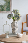 White Ceramic Accent Vase with Gray Floral Design - Multicolor