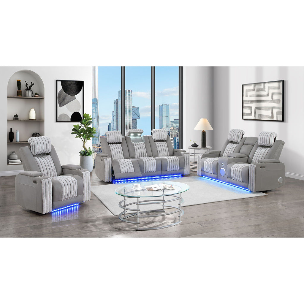 Power Reclining Sofa with Power Headrest and Drop Down Table - Black, Dark Brown, or Dark Gray