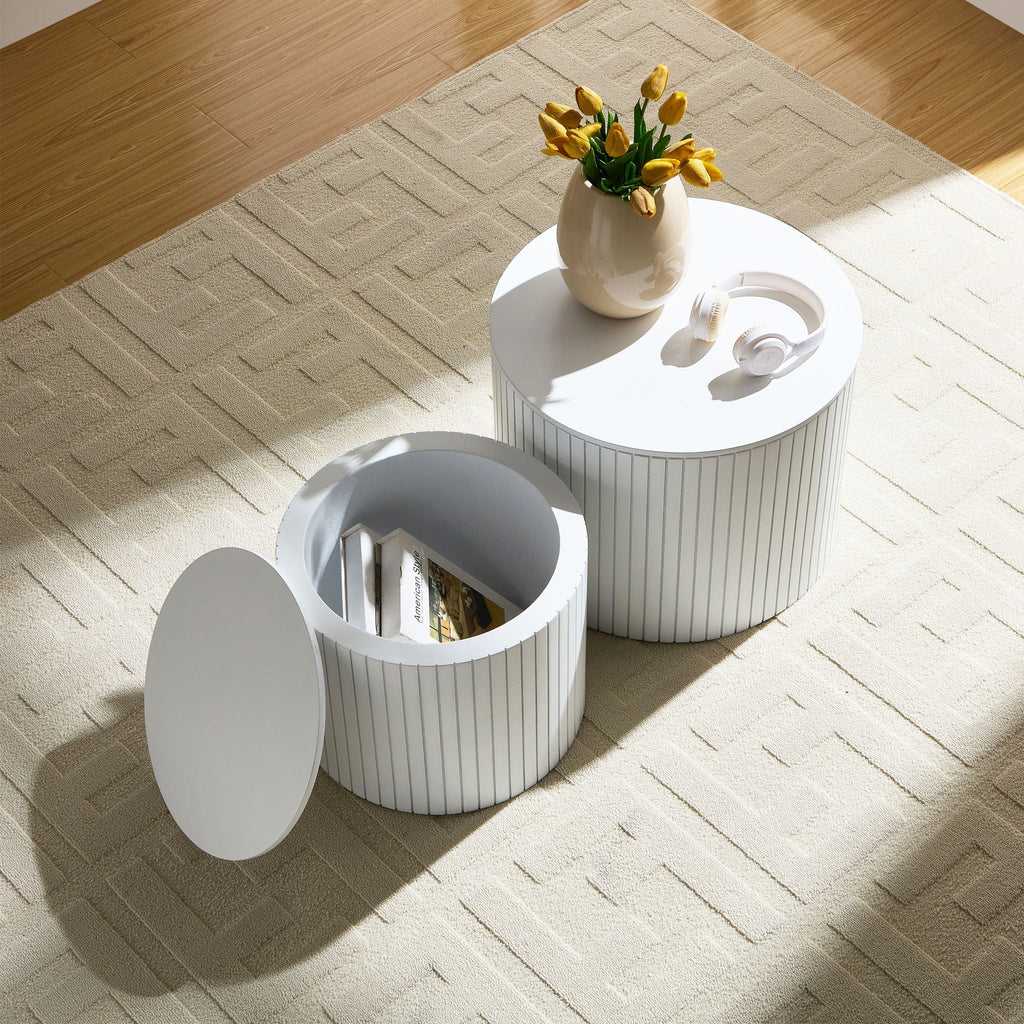 Handcrafted Nested Table Set, 2 Pieces - Black, White, or Dark Brown