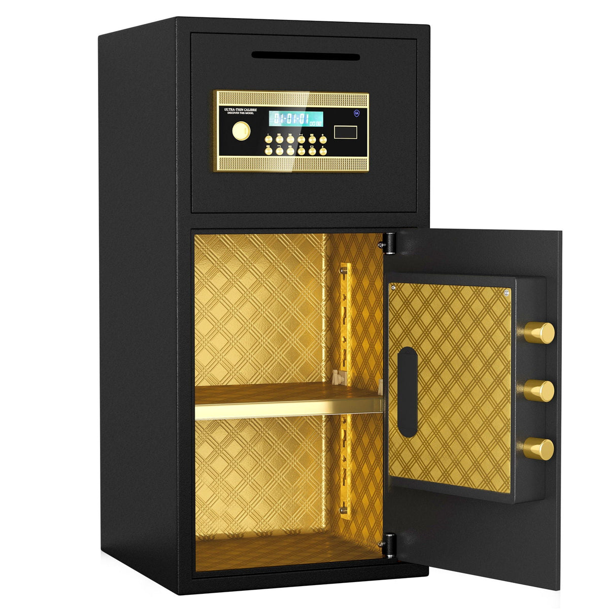 Large Double Door Digital Security Safe with Fireproof and Waterproof Bag - Black