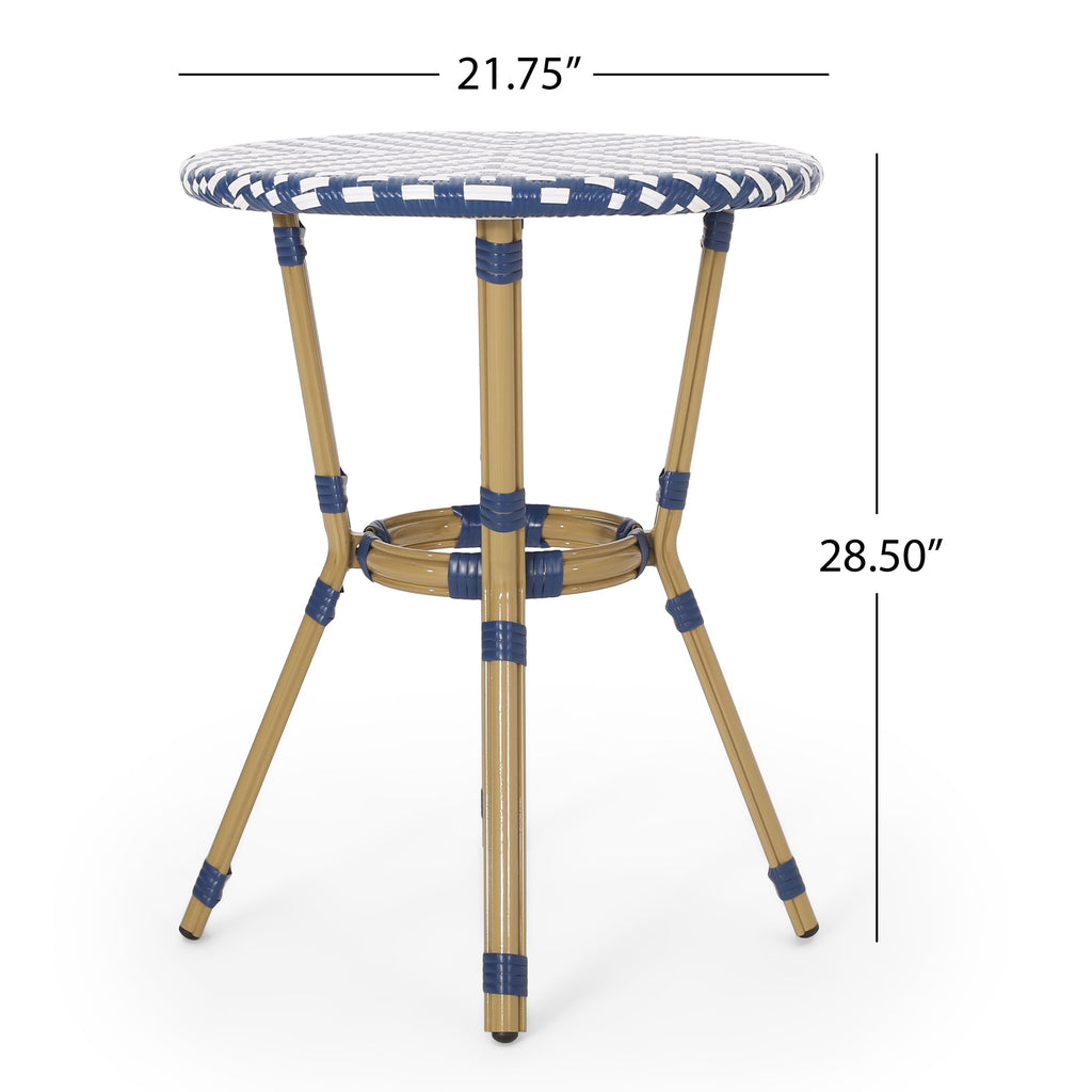 French Bistro Table with Aluminum Frame and Rattan Weave - Natural