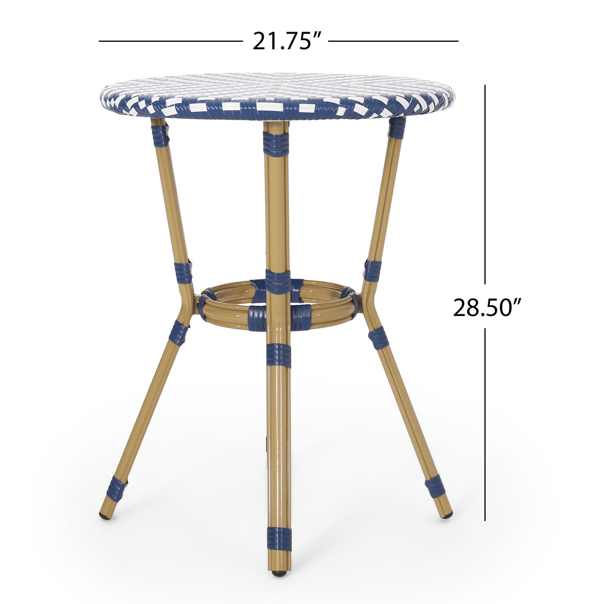 French Bistro Table with Aluminum Frame and Rattan Weave - Natural