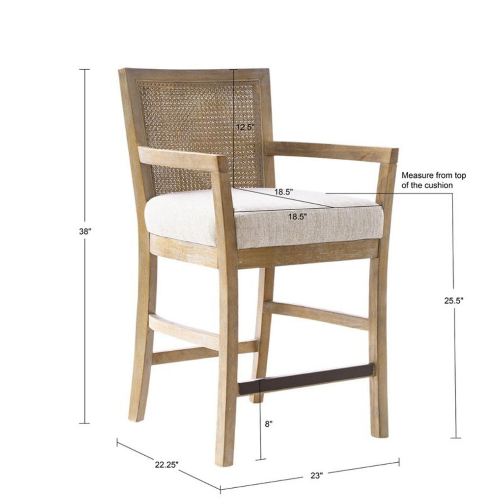 Cane Back Counter Stool with Upholstered Seat - Cream and Reclaimed Natural