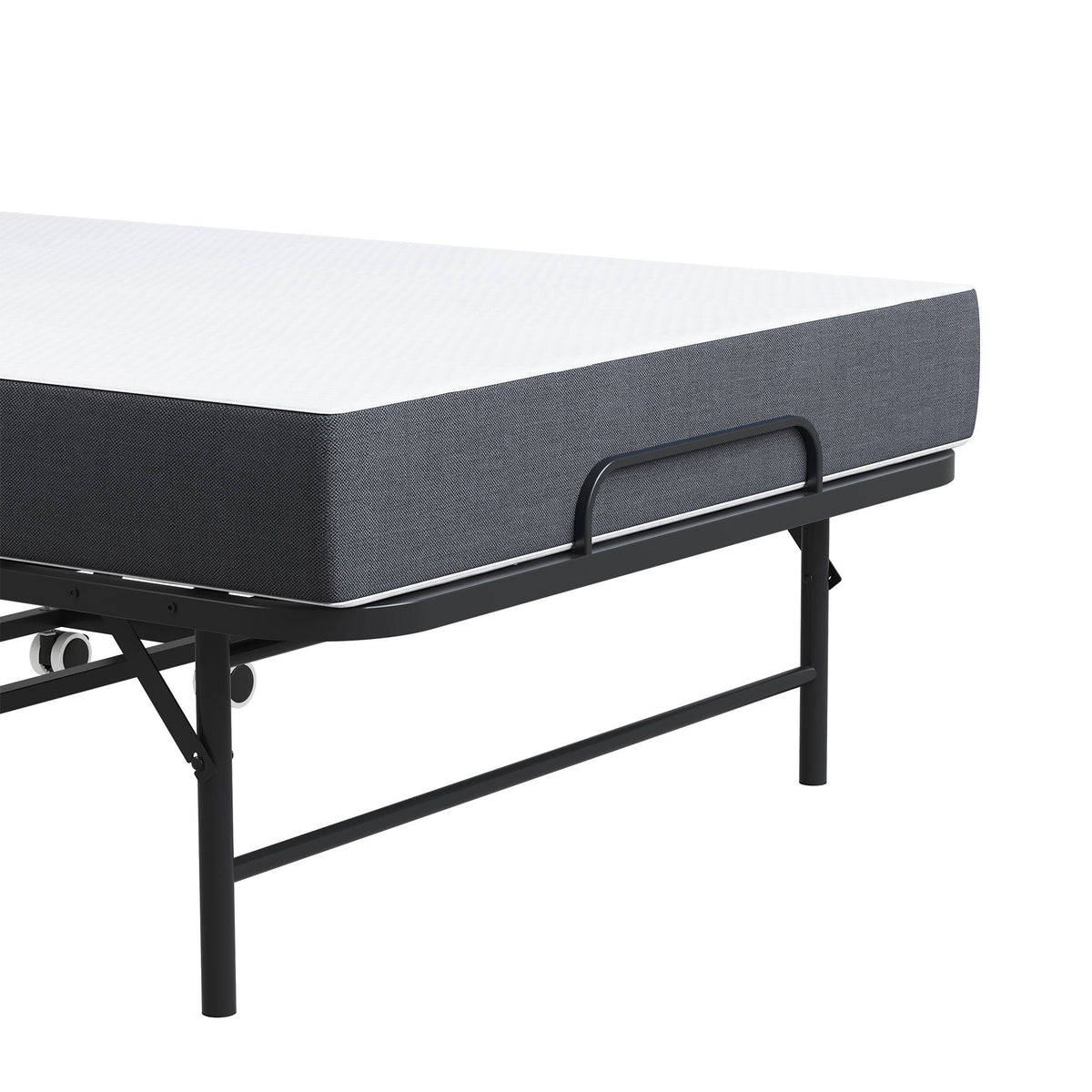 Twin Folding Bed with Adjustable Headboard & Memory Foam Mattress - Black