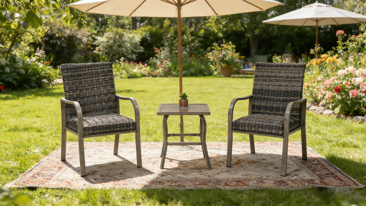 2PC Outdoor Dining Chair with Hand-Painted Frame and Cotton Seat - Brown White, Dark Grey