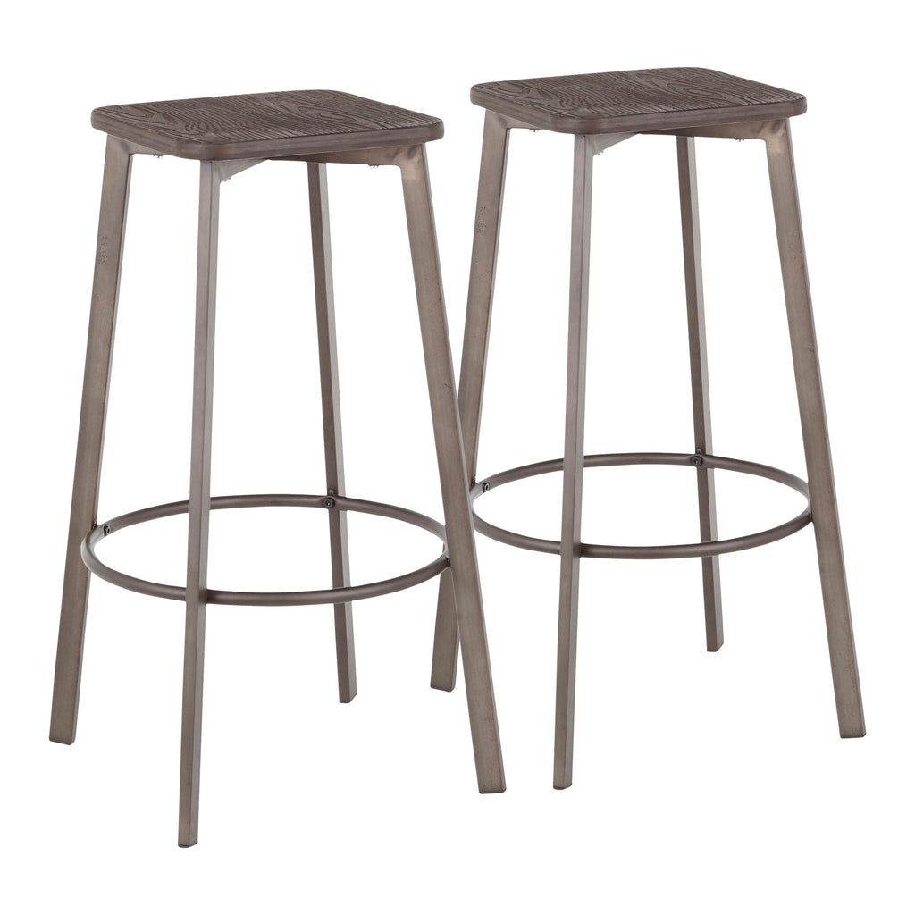 Espresso Industrial Square Barstool Set of 2 with Metal Base - Espresso