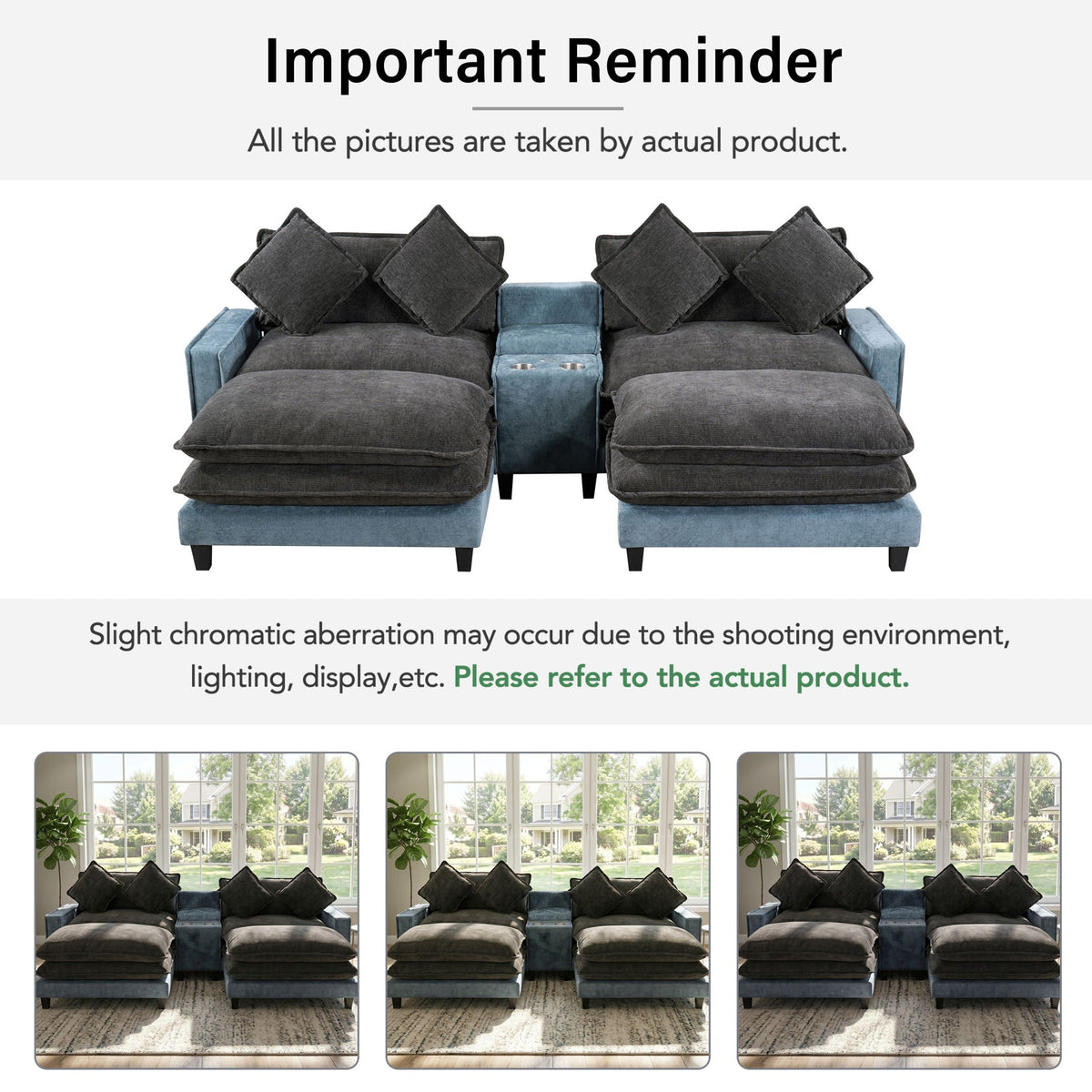 Sectional Sofa With Storage and Removable Ottomans - Gray / Light Blue