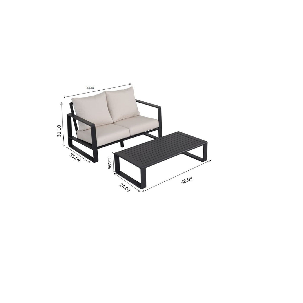 Outdoor Sofa Set with Rectangular Coffee Table - Aluminum Frame - Gray or Beige