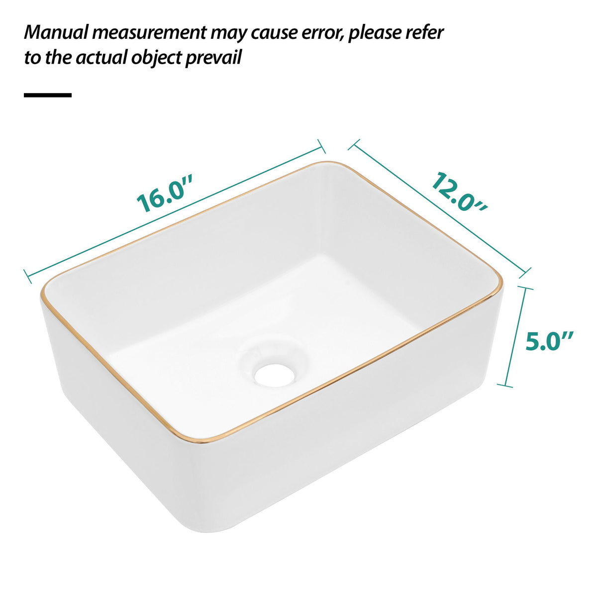 Modern European Style Ceramic Rectangular Vessel Bathroom Sink with Above-Counter Installation - Black or Gold