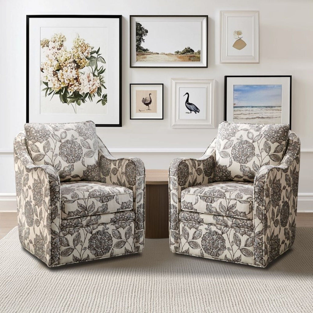Wide Seat Swivel Arm Chair with 360 Degree Rotation - Gray or Beige
