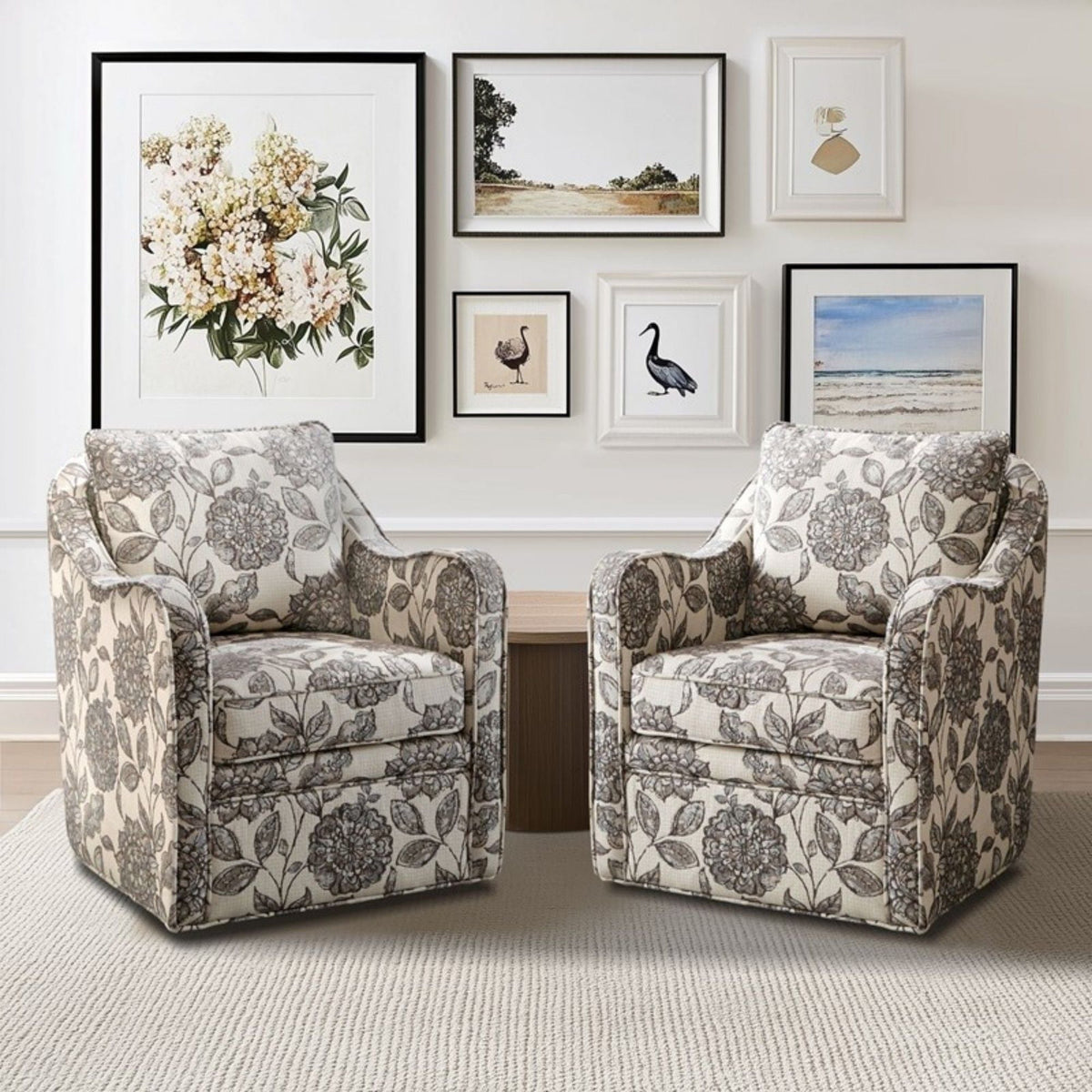 Wide Seat Swivel Arm Chair with 360 Degree Rotation - Gray or Beige