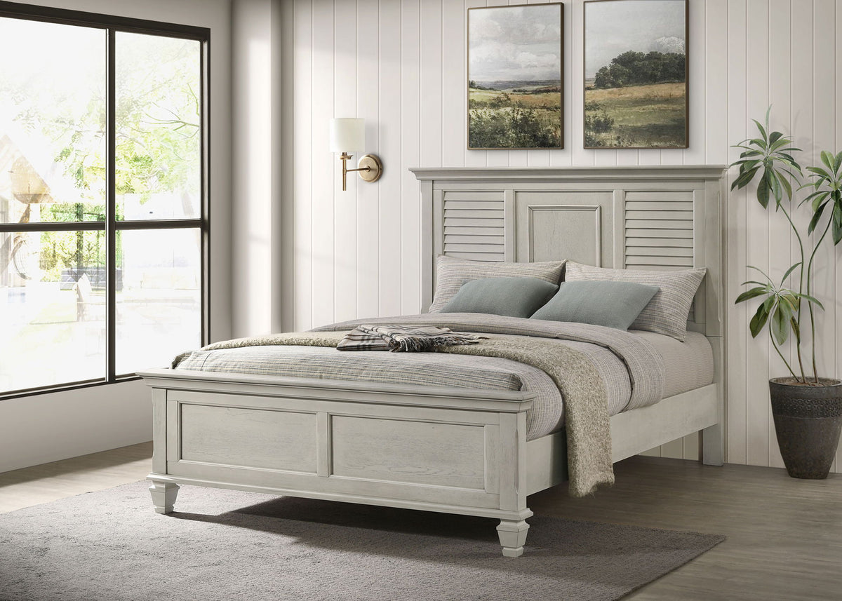 Franco Wood Queen Panel Bed Distressed White