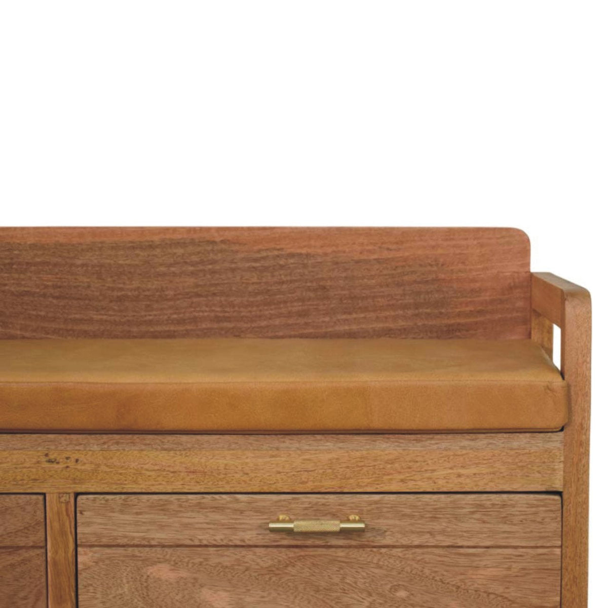 Oxford Oak-ish 2-Drawer Storage Bench with Leather Seat - Tan