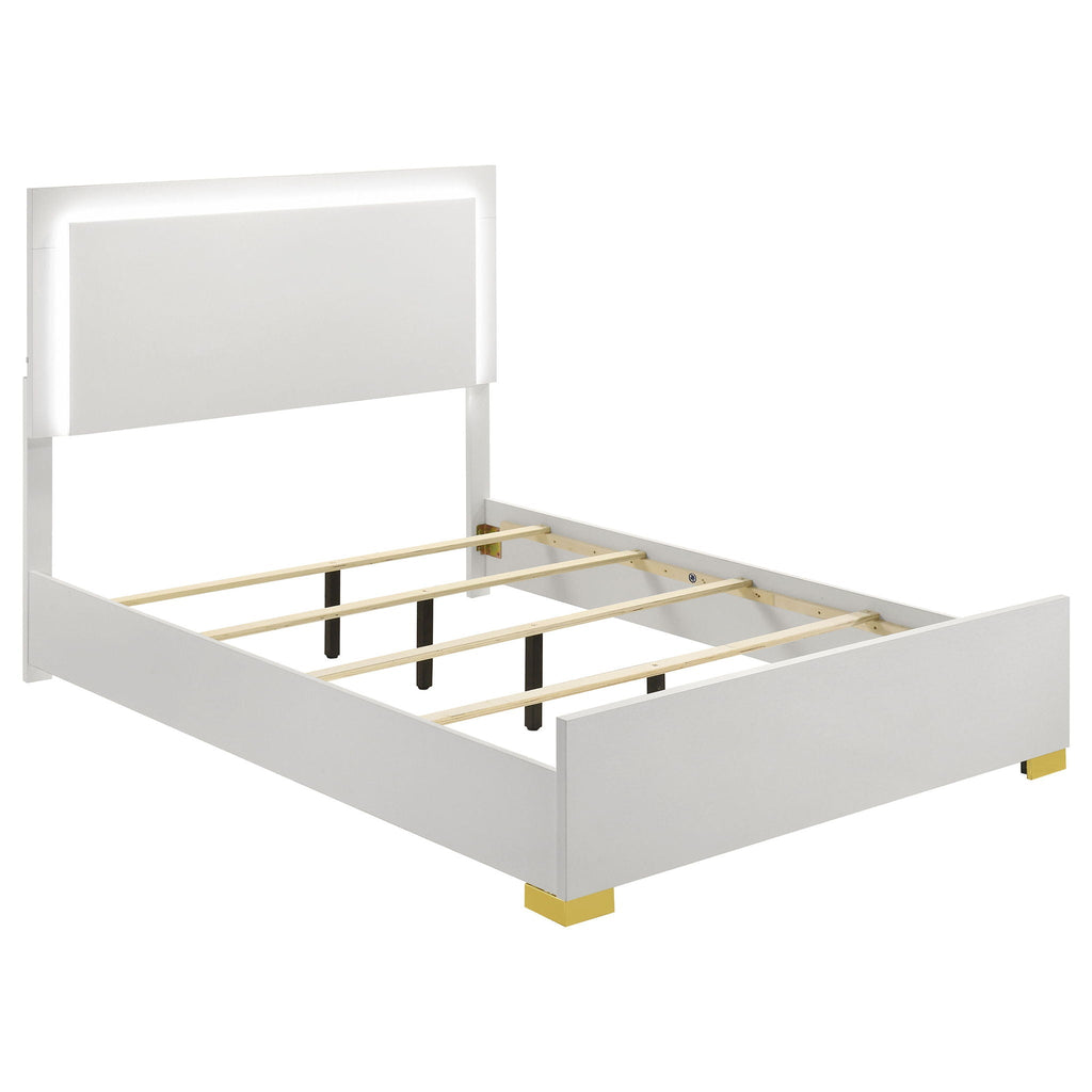 Marceline Wood Full LED Panel Bed White