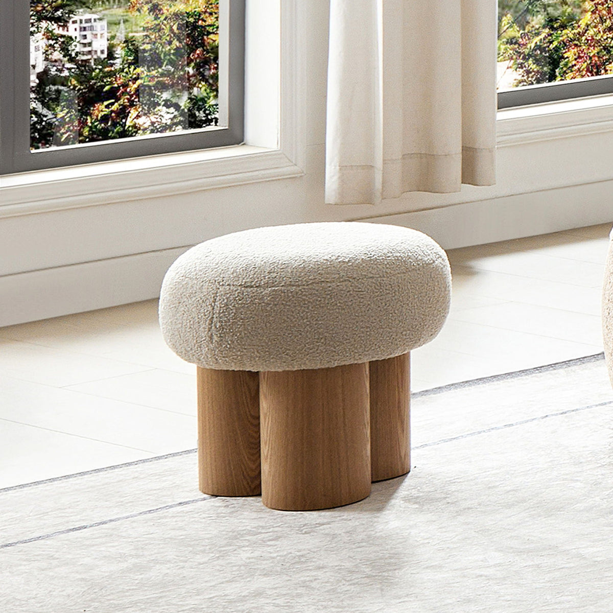 Versatile Mushroom Stool Ottoman with Cushion - Dark Brown, White, Beige