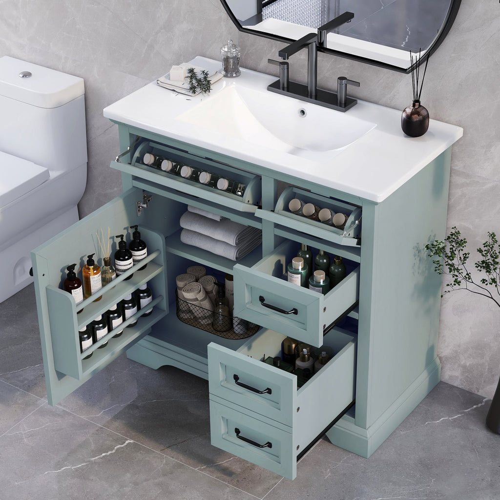 36" Bathroom Vanity with Ceramic Sink and Storage - Grey