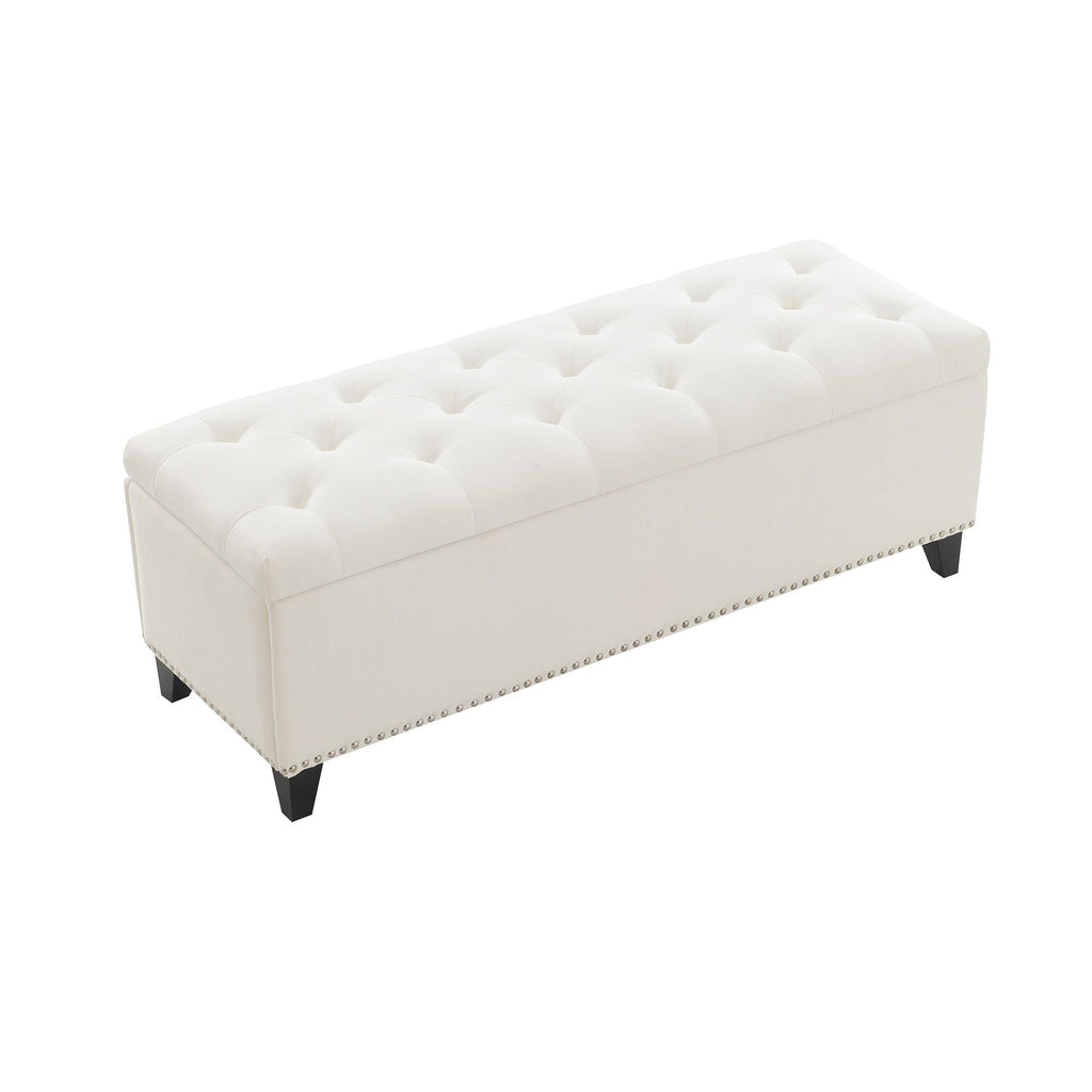 Button-Tufted Storage Ottoman with Safety Close Hinge - Beige or Dark Gray