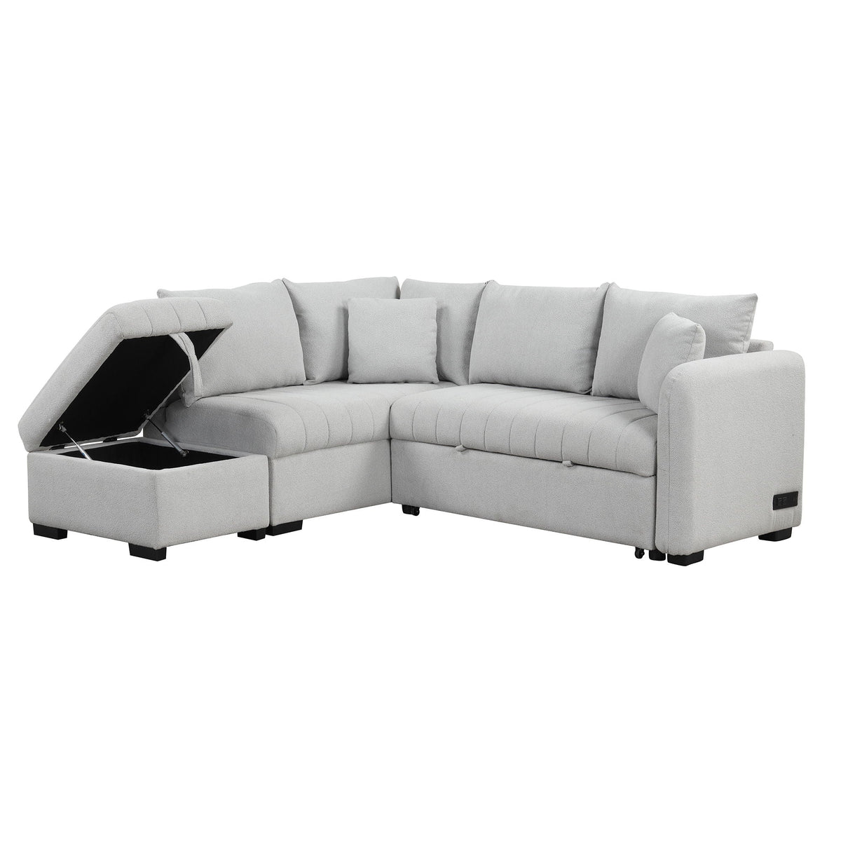 L-Shaped Sleeper Sectional with Pull-Out Bed and Storage Ottoman - Gray or Beige