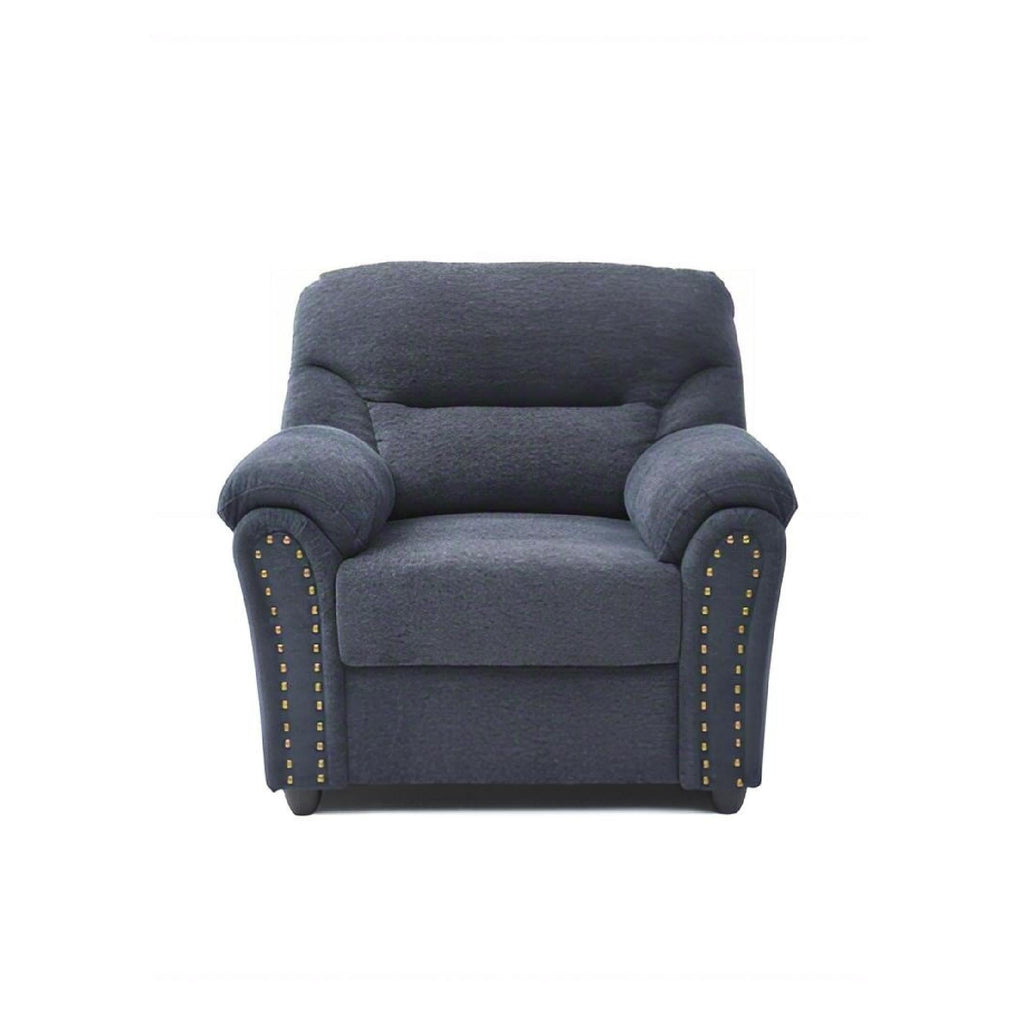 Hamilton Arm Chair with Hand-Applied Nailhead Trim and Pillow Top Cushions - Blue, Gray, Dark Brown