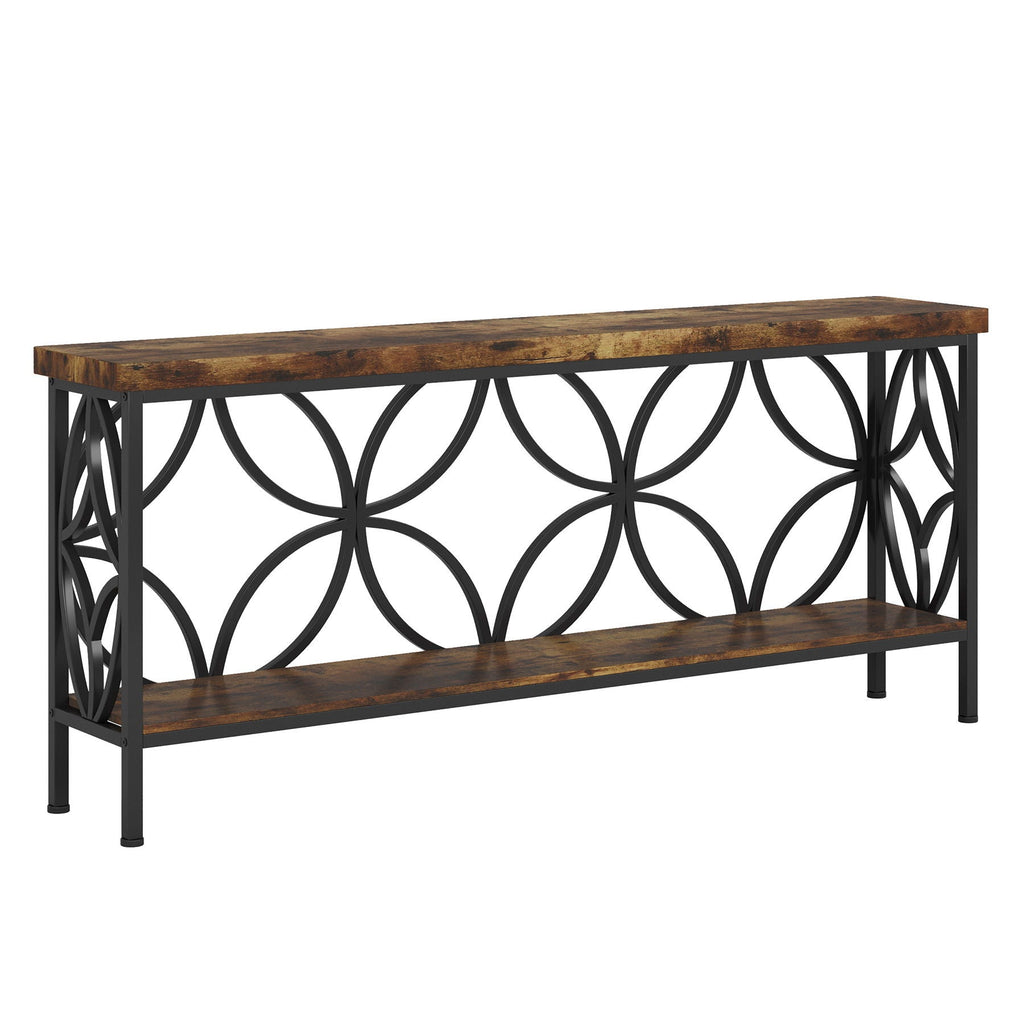 Extra Long Console Table with Open Storage Shelves - Dark Gray or Dark Brown