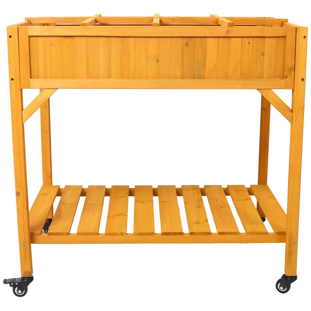 Elevated 8 Pocket Herb Garden Bed with Lockable Wheels - Fir Wood