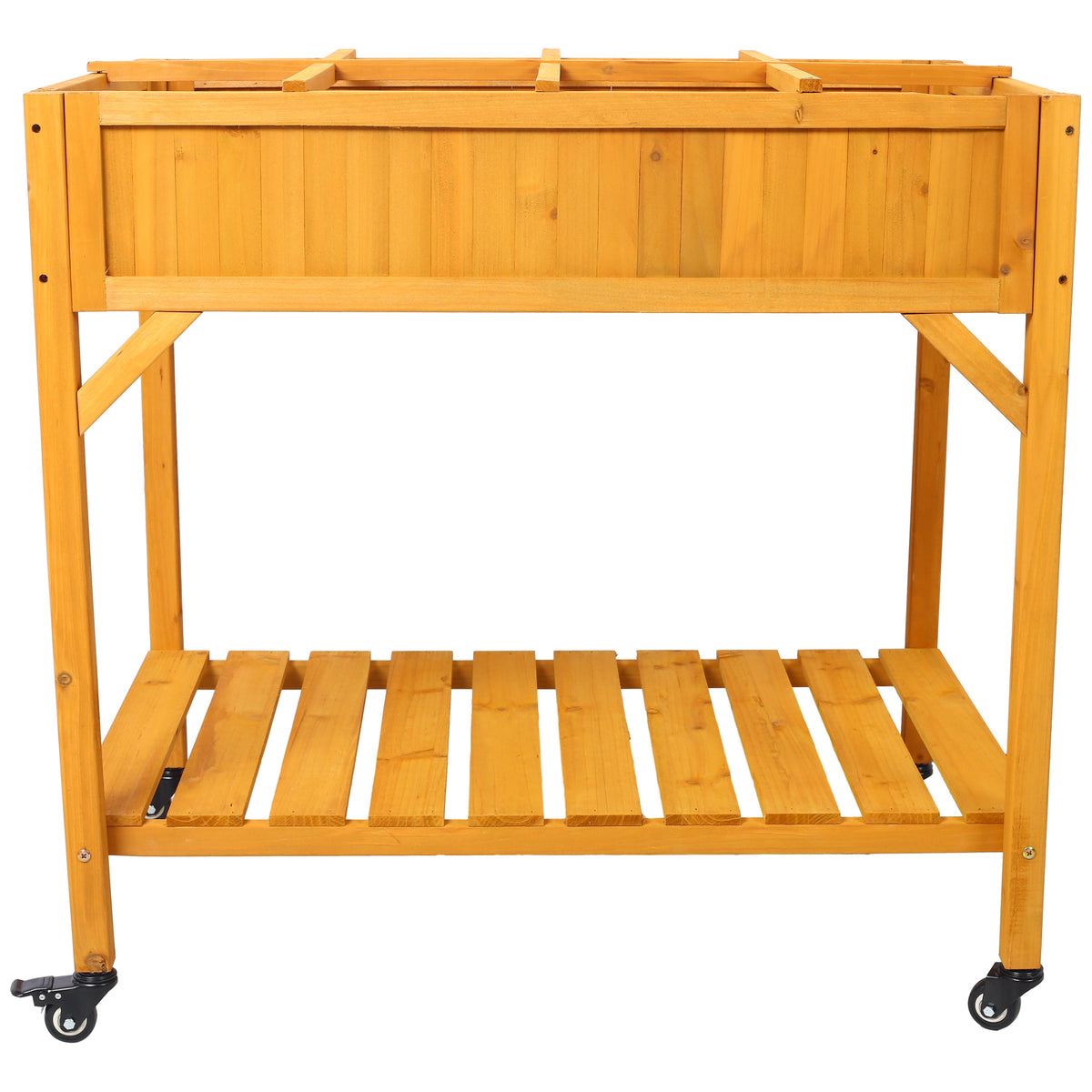 Elevated 8 Pocket Herb Garden Bed with Lockable Wheels - Fir Wood