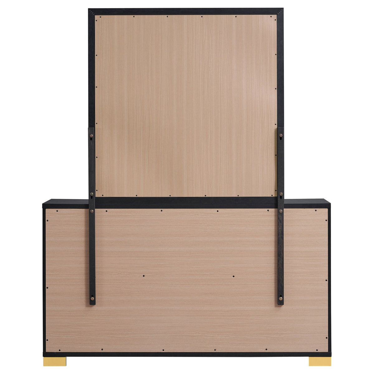 Black 6 Drawer Dresser & Mirror with Gold Accents