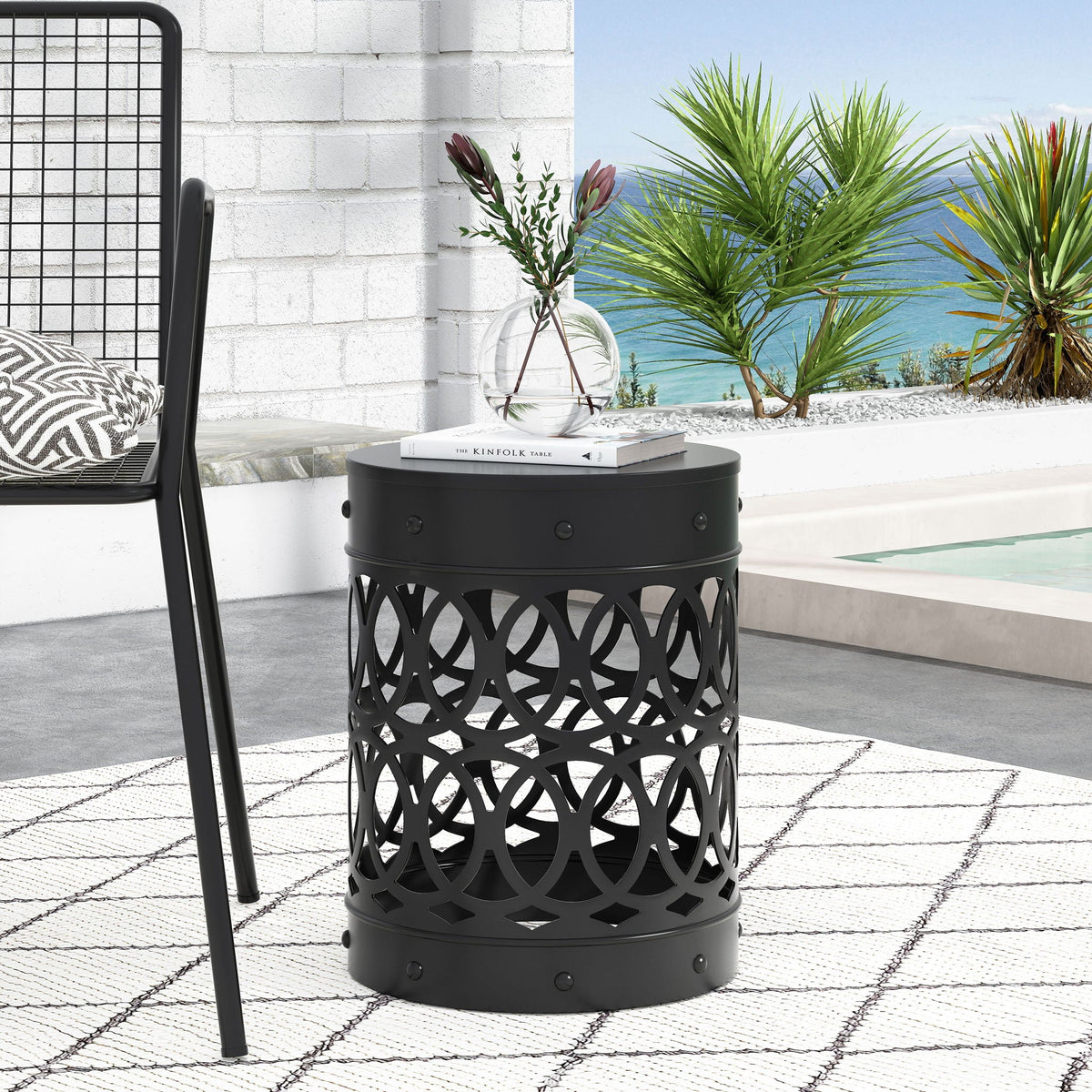 Outdoor Metal Large End Table with Modern Design - Multiple Colors