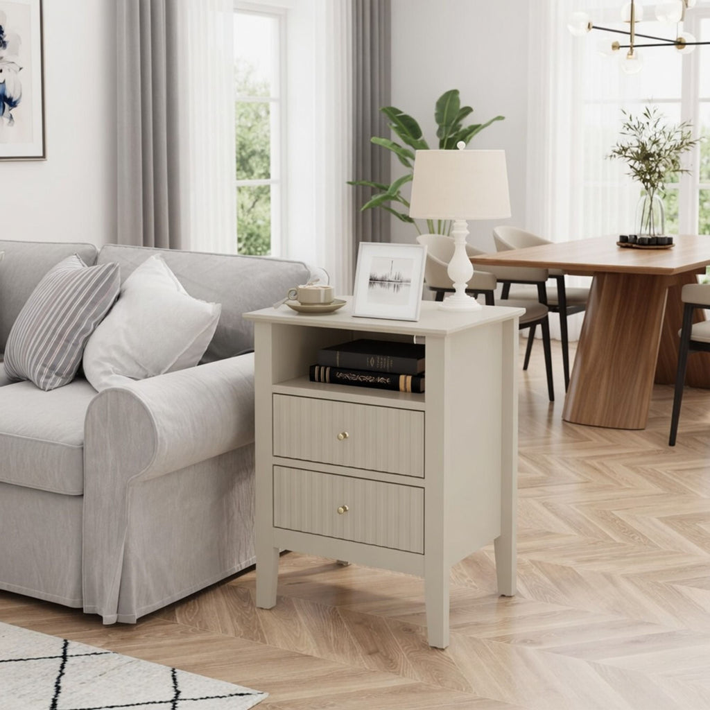 Fluted Nightstand with 2 Drawers and Soft-Close Slides - Multiple Colors