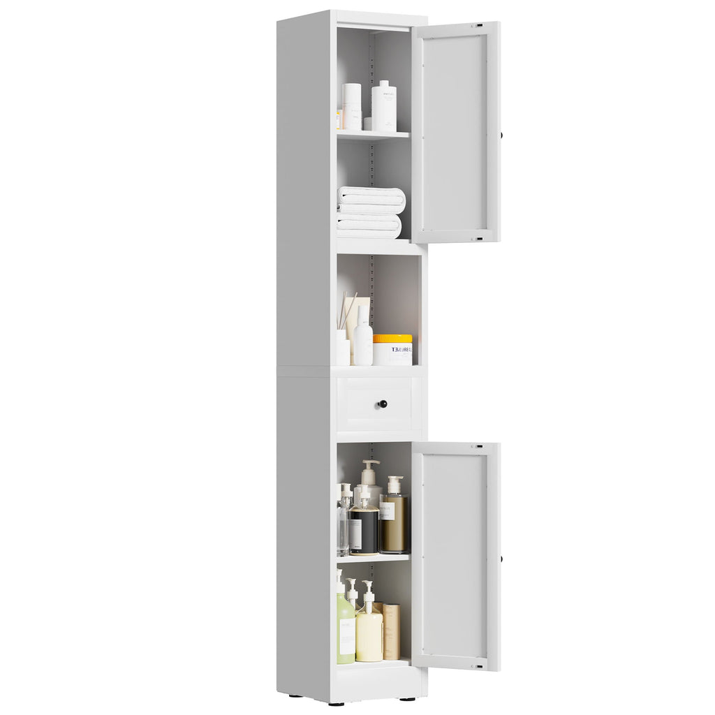 Tall Bathroom Storage Cabinet with Adjustable Shelves - White Steel