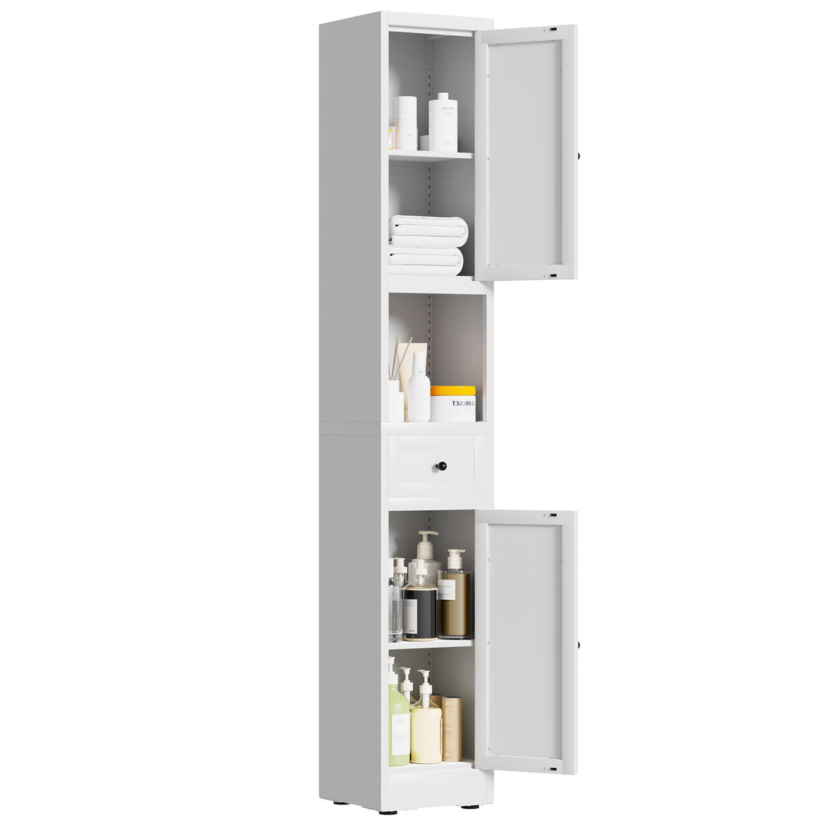 Tall Bathroom Storage Cabinet with Adjustable Shelves - White Steel