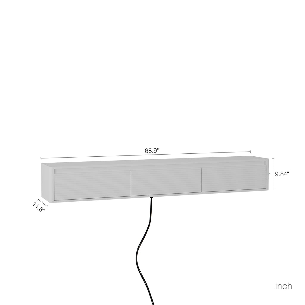Floating TV Stand with LED Lights & Power Outlet - White or Black