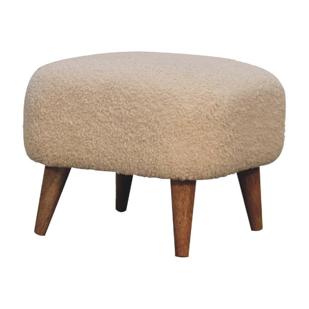 Solid Wood Boucle Upholstered Square Footstool with Nordic-Style Legs - Natural