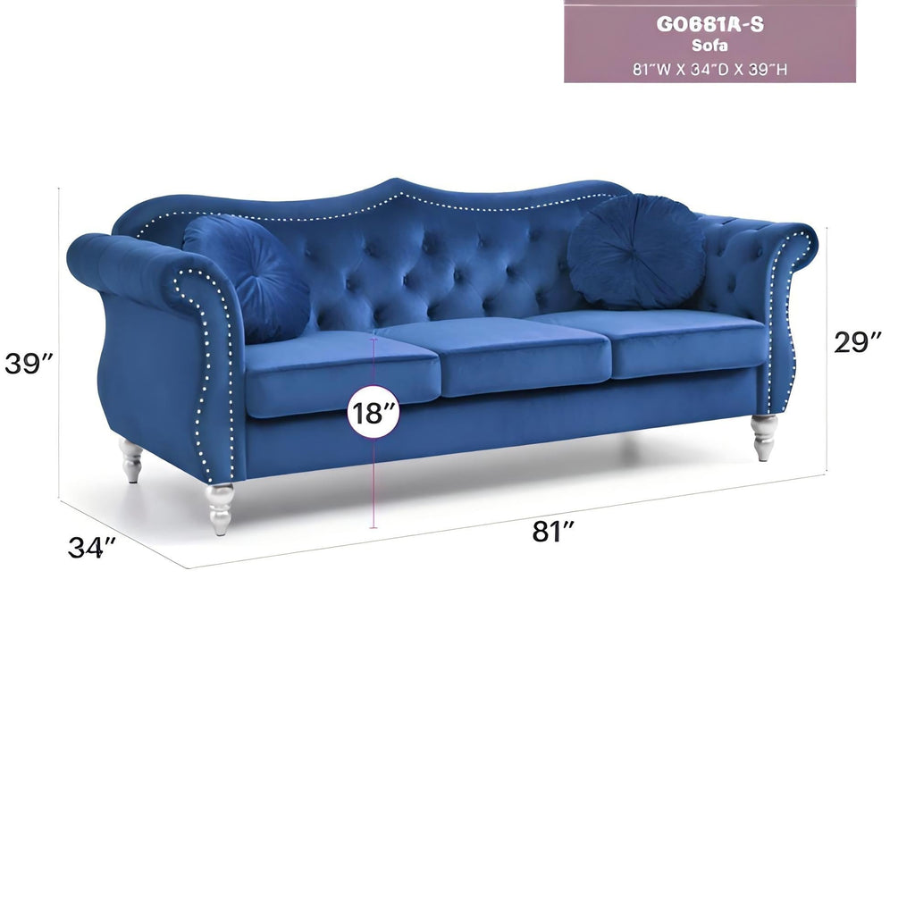 Hollywood Sofa with Tufted Back and Nailhead Trim - Multiple Colors