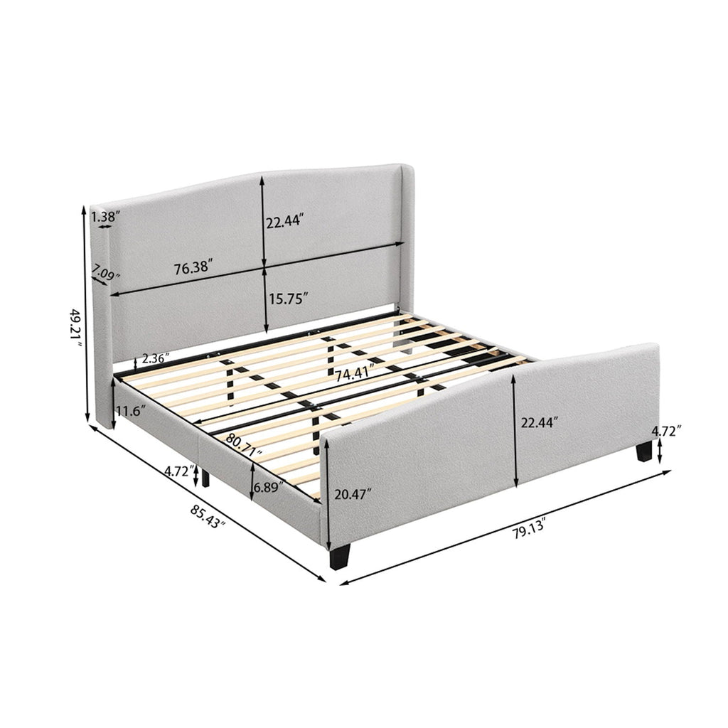 Platform Bed Frame with Tall Headboard and High Footboard - White or Gray