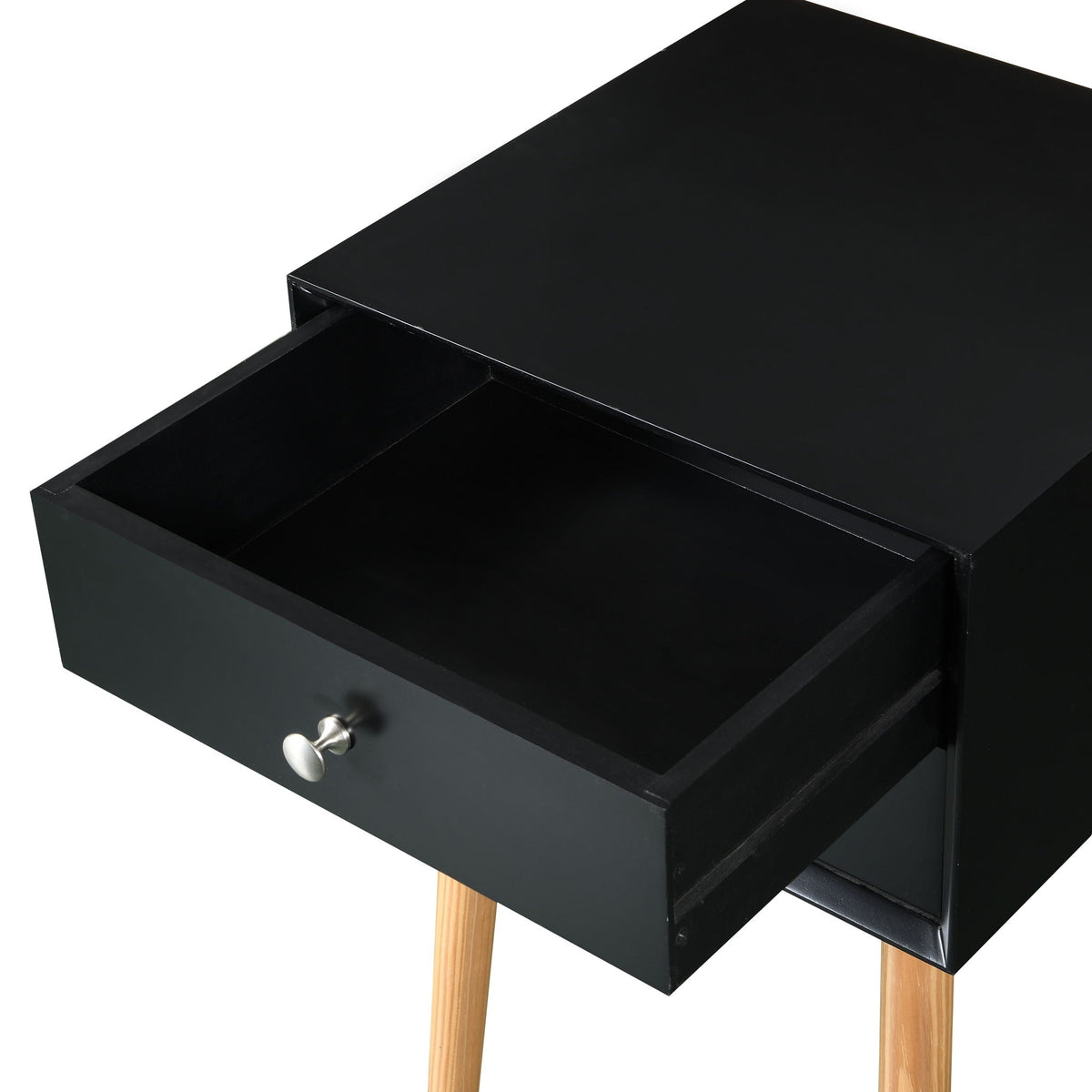 Mid-Century Modern 2-Drawer Accent Nightstand with Rubber Wood Legs – Dark Gray or Black