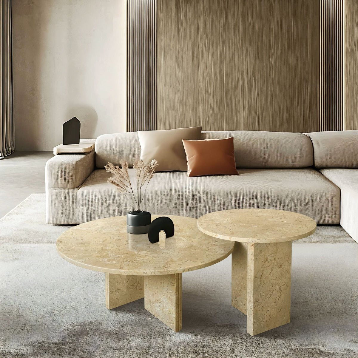 Elegant Coffee Duo Table Set with Natural Marble Tops - Multiple Colors
