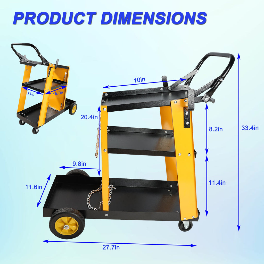 Multi Function 3 Tier Welding Cart with Iron Construction - Black