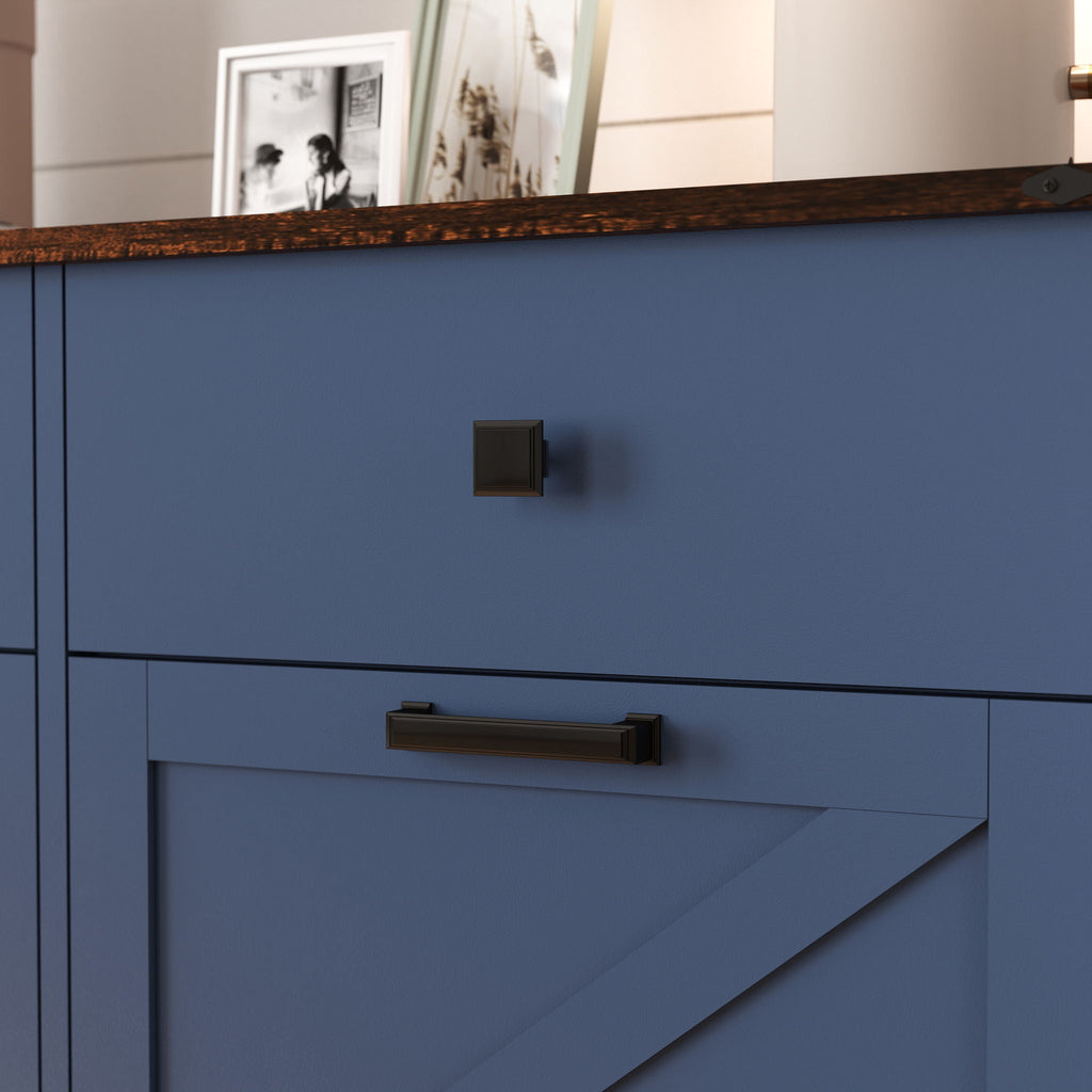 Double Tilt Out Trash Cabinet with Hideaway Drawer - Barn Door Style