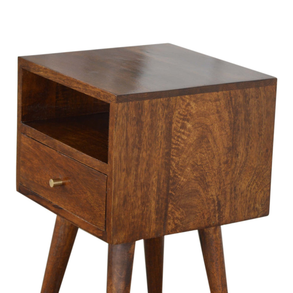 Solid Wood Mini Nightstand with 1 Drawer and Open Slot - Chestnut