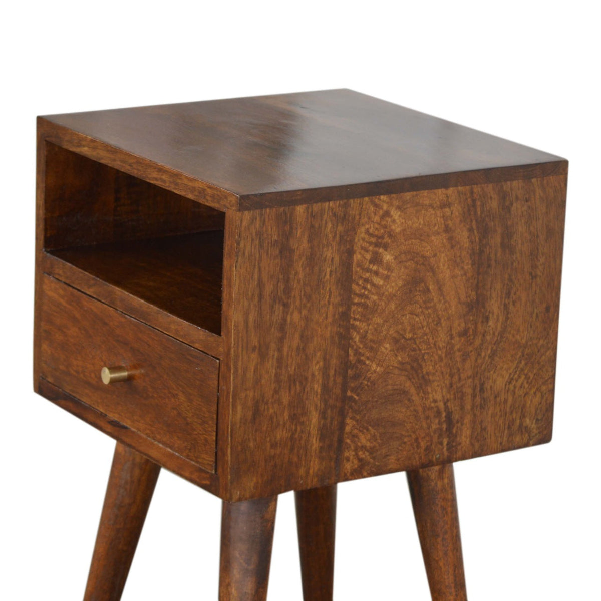 Solid Wood Mini Nightstand with 1 Drawer and Open Slot - Chestnut
