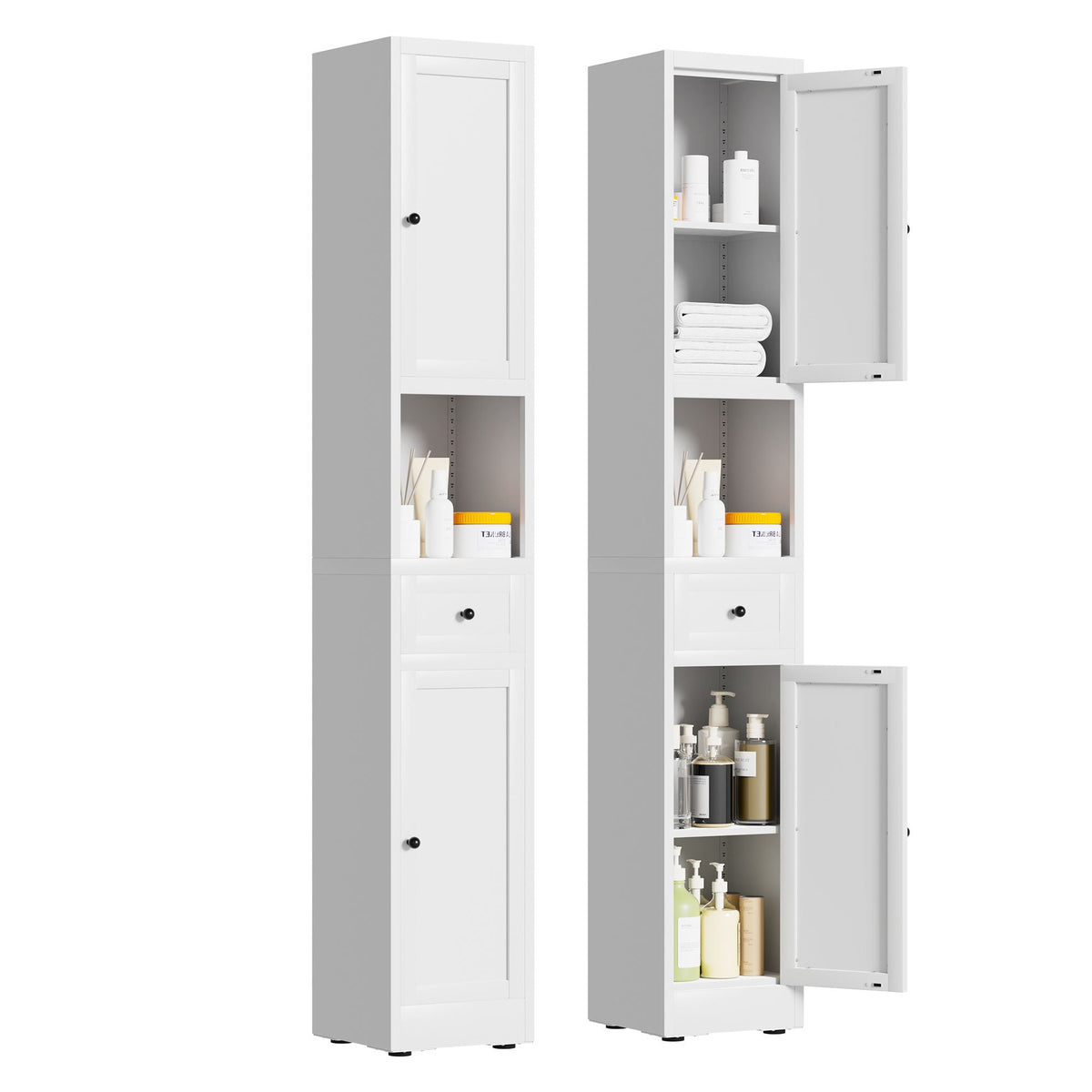 Tall Bathroom Storage Cabinet with Adjustable Shelves - White Steel