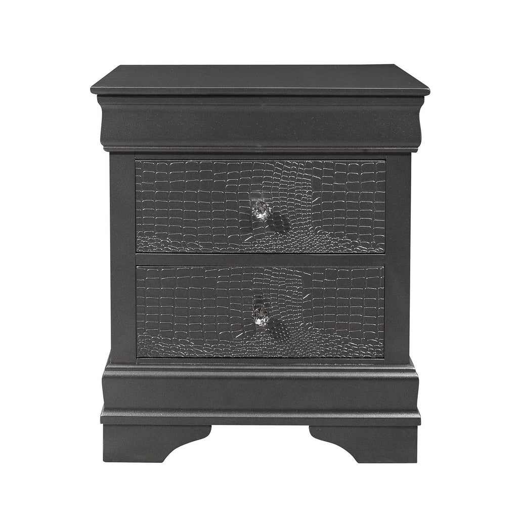 Crocodile Metallic Nightstand with Textured Drawer Front – Dark Gray or White