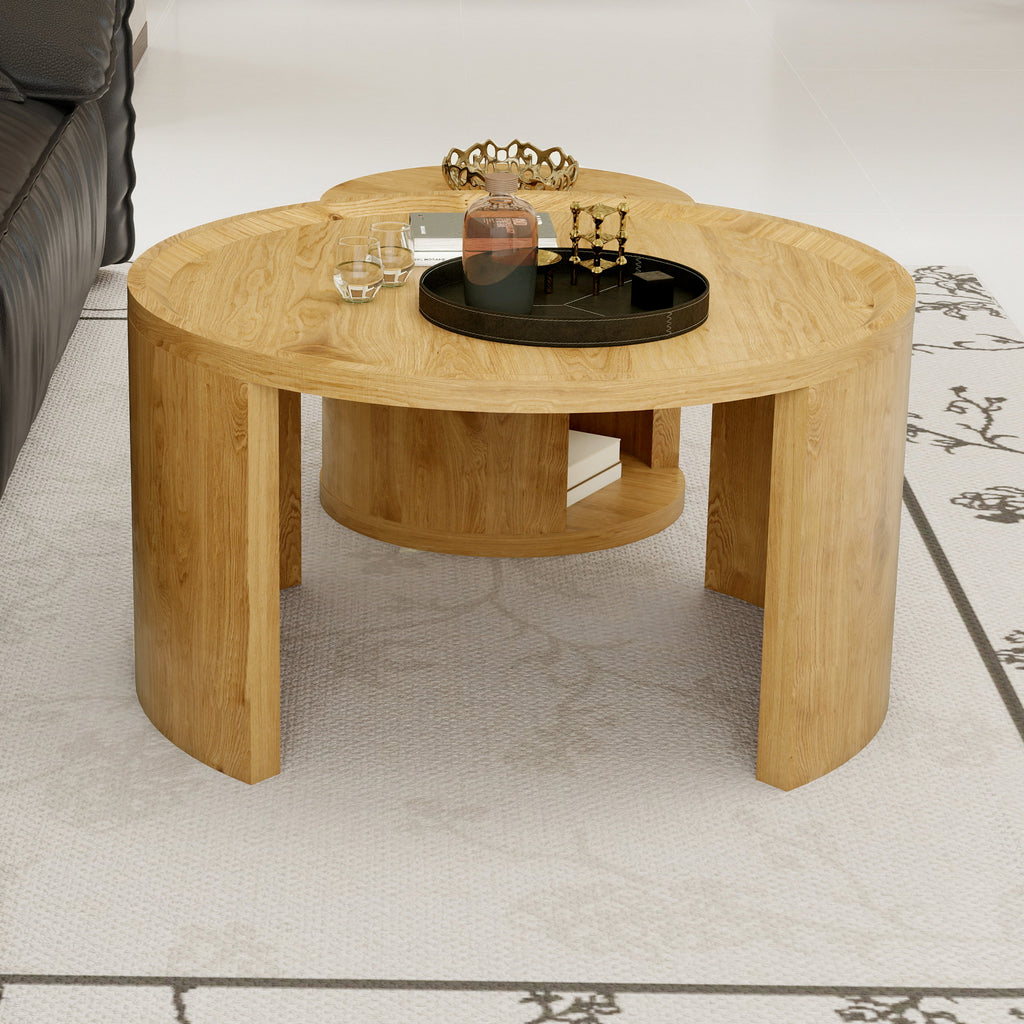 Modern Round Nesting Coffee Table Set of 2 with Wood Tops
