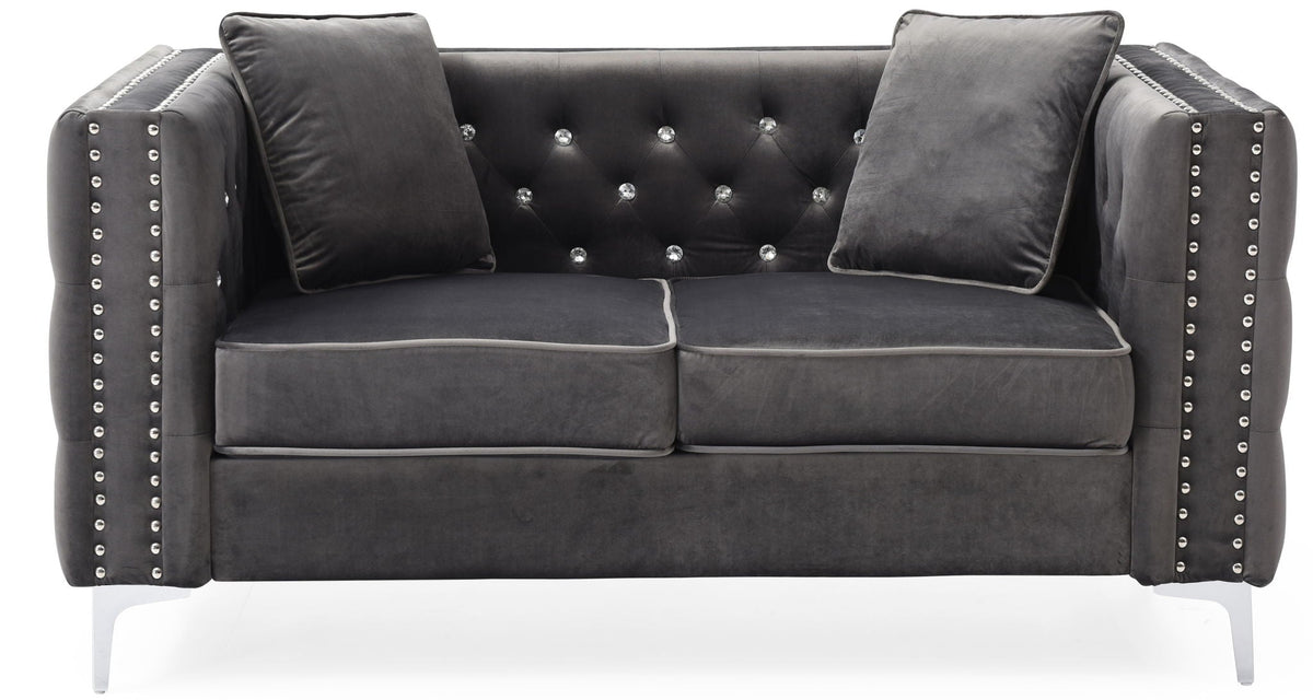 Elegant Track Arm Loveseat with Tufted Micro Suede - Multiple Colors