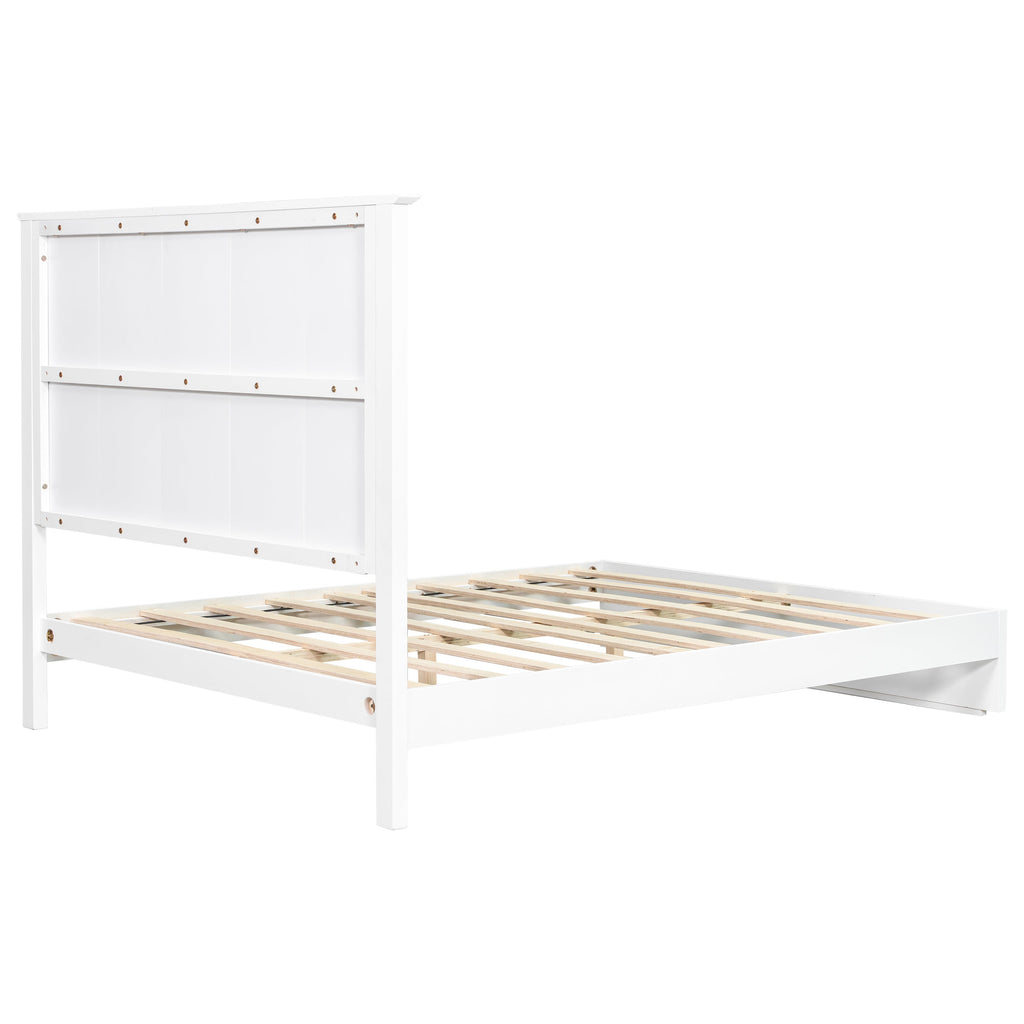 Queen Size Bed Frame with Vertical Slat Headboard - White