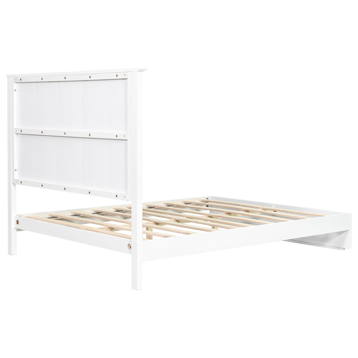Queen Size Bed Frame with Vertical Slat Headboard - White