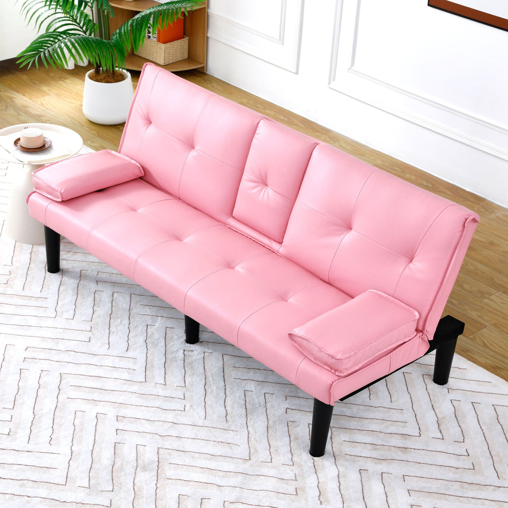 Foldable Sofa Bed with Cup Holder and Solid Wood Frame - Multiple Colors