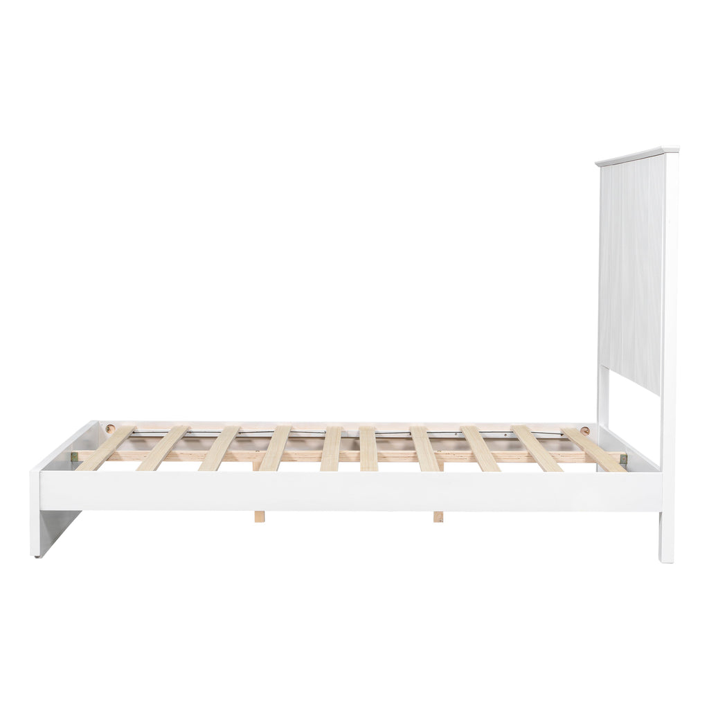 Queen Size Bed Frame with Vertical Slat Headboard - White
