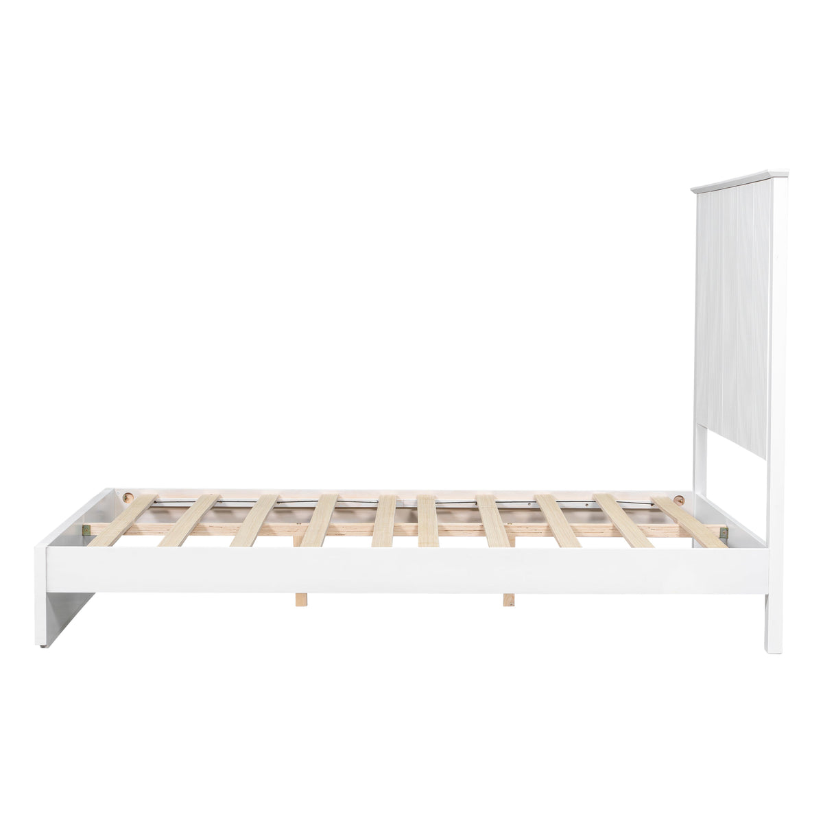 Queen Size Bed Frame with Vertical Slat Headboard - White